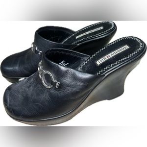 Vintage Tommy Girl Leather Clogs with silver buckle